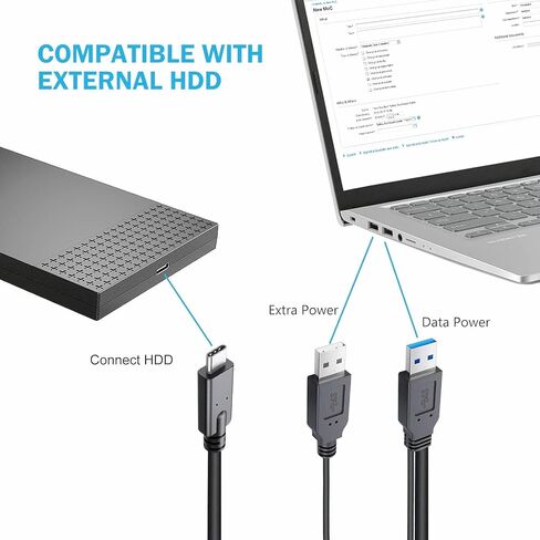 USB 3.0 نوع الطاقة المزدوجة من النوع A إلى Micro B عالي السرعة حتى 5 جيجابت في الثانية كابل نقل البيانات لمحركات الأقراص الصلبة الخارجية in Kuwait