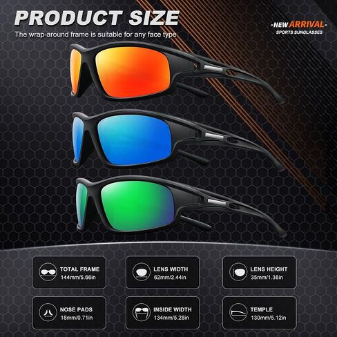 3pack استقطاب نظارة شمسية للرجال يقودون الجولف الصيد الجري الركض نظارات الشمس UV400 حماية in Kuwait