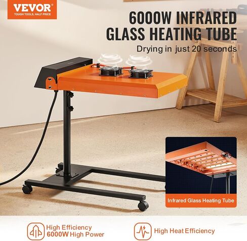 VEVOR 16x16 inch 1800W Flash Dryer for Screen Printing, 0-750℉ Temperature Control, with Height Adjustable Stand, 360° Rotation, T-Shirt Curing Machine, Pro 16x16Inch, Black in Saudi Arabia