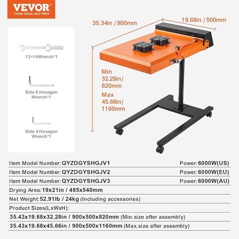 VEVOR 16x16 inch 1800W Flash Dryer for Screen Printing, 0-750℉ Temperature Control, with Height Adjustable Stand, 360° Rotation, T-Shirt Curing Machine, Pro 16x16Inch, Black in Saudi Arabia