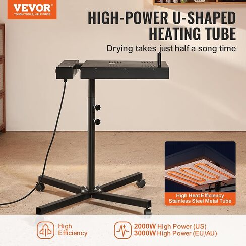 VEVOR 16x16 inch 1800W Flash Dryer for Screen Printing, 0-750℉ Temperature Control, with Height Adjustable Stand, 360° Rotation, T-Shirt Curing Machine, Pro 16x16Inch, Black in Saudi Arabia