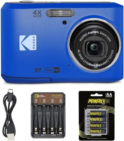 KODAK PIXPRO Friendly Zoom FZ45 16MP Digital Camera with 4X Optical Zoom 27mm Wide Angle and 2.7" LCD Screen + 4-Pack Rechargeable AA Batteries, + Green Extreme Charger for AA/AAA (Blue) in Saudi Arabia