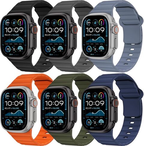 6 Pack Sport Bands for Apple Watch Ultra/2 Band 49mm 46mm 45mm 44mm 42mm 41mm 40mm 38mm iWatch Bands for Men Women,Waterproof Soft Silicone Strap Wristband for Apple Watch Series 10 9 8 7 6 5 4 3 SE 2 in Saudi Arabia