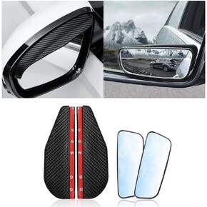 2PCS Car Blind Spot Mirror + 2PCS Side Mirror Rain Guard,Adjustable HD Blindspot Mirror and Carbon Fibre Rear View Mirror Rain Visor,Universal Car Accessories for Women & Men