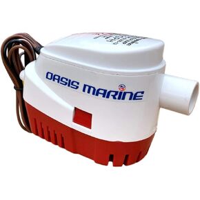 OASIS MARINE 1100 GPH Automatic Bilge Pump 12v with Built-In Sump Pump Float Switch - Water Bilge Pumps for Boats with 1-1/8" Hose Outlet - All-In-One Auto Submersible Pump and Integrated Float Switch