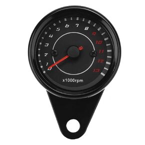 Motorcycle Tachometer, Universal Motorcycle Backlight Tachometer Speedometer Aluminum Gauge Replacement (Black Housing Black Dial)
