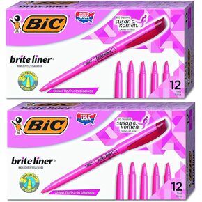 BIC Brite Liner Highlighter, Chisel Tip, Pink, 24-Count
