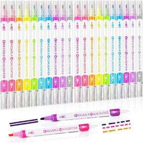 Zhehao Erasable Highlighters, Smooth Writing Double Head Highlighter for Highlighting and Marking, Assorted Colors, No Bleeding Highlighters for School, School Supplies(20 Pcs)