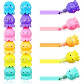12 PCS Colorful Octopus Shaped Highlighter Pastel Highlighter Set Cute Octopus Highlighter Stackable Markers for Adults Kids Students Writing Graffiti School Office Supplies