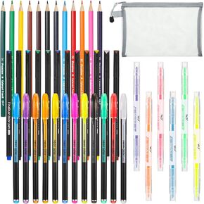 43 Pieces Bible Journaling Planner Pen Supplies Kit Colored Thin Point Markers Colored Pencils Glitter Pens Double Highlighters Pens Storage Bag for Bible Study Coloring Book Crafting Doodling Drawing