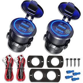 [2 Pack] 12V/24V USB Outlet with Three Extra Panels, Quick Charge 3.0 Dual USB Power Outlet with Touch Switch, Waterproof 12V/24V Fast Charge USB Charger Socket DIY Kit for Car Boat Marine, etc