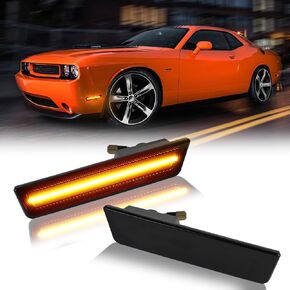 LED Side Marker Lights Rear Red Bumper Parking Signal Lamps for 2008-2014 Dodge Challenger & 2011-2014 Charger Smoked Len, 2PCS