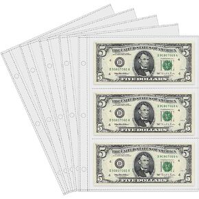 Currency Sleeves,50Pcs Page Protectors for 3 Ring Binder, 3-Pocket Banknote Sleeves, 8.5 x 11, Dollar Bill Holder for Collectors, Paper Sleeves for Currency Holder, Banknotes Album, Money Binder
