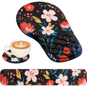 3 in 1 Ergonomic Mouse Pad and Keyboard Wrist Rest, Mouse Pad with Wrist Support Massage Design, Keyboard Wrist Rest and Mouse Pad Set for Home Office (Green Bee)