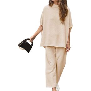 Esmeling Women’s Two Piece Outfits Half Batwing Sleeve Shirt and Wide Leg Short Lounge Set Tracksuits