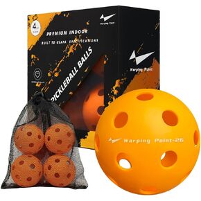 Indoor Pickleball Balls | 26 Holes | 4 Pack, 12 Pack | Meet USAPA Specifications | High Bounce Durable Practice Pickle Ball with Mesh Bag for Beginner Intermediate Player | Orange