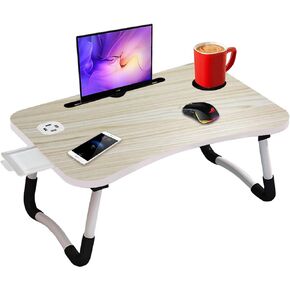Laptop Table Bed Desk Tray Upgraded with USB Ports, Pad & Cup Holder, Drawer - for Bed/Sofa/Couch/Floor/Work/Study/Reading/Writing/Drawing/Homework - Foldable & Portable Breakfast Table Lap Desk