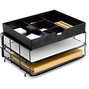 CAXXA 2 Trays Stackable Letter Tray, Desk File Organizer, Desktop Paper Tray Holder with Drawer, Black in Kuwait