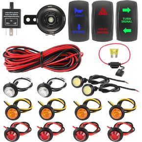 Universal ATV UTV SXS Turn Signal Horn Kit Street Legal Rocker Switch with LED Lights Hazard Flasher Relay Compatible with Polaris RZR Ranger Turbo Can-Am Golf Carts Kawasaki Teryx