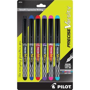 PILOT Precise Varsity Everyday Fountain Pens, Medium Point Stainless Steel Nib, Assorted Ink, 6-Pack (17055)