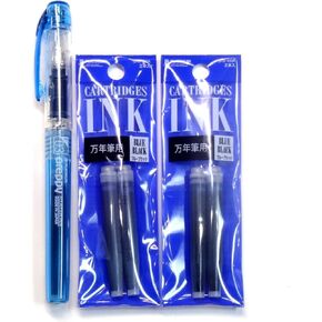 Platinum Fountain Pen, New Preppy, Fine Nib, Blue Black(PSQ-300#3) + Ink Cartridges SPN-100A#3 (Blue Black) Set (Japan Import) [Komainu-Dou Original Package]