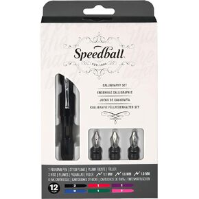 Speedball 002903 Calligraphy Fountain Pen Set - Pen Set - With 1 Pen, 3 Nibs, and 8 Assorted Ink Cartridges