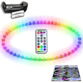 حلقة LED عن بعد من UltraHoop - تحكم لاسلكي 60 لونًا من مصابيح LED المتغيرة مع أكثر من 300 نمط ونمط - بطارية قابلة لإعادة الشحن، HDPE قابلة للطي، حلقات هولا المتقدمة للمبتدئين - 32 بوصة × 3/4 بوصة OD - UltraPoi