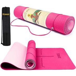 Robust Yoga Mat - 1/4" Thick Non-Slip Mat with Position Lines and Texture Surface - Includes Strap and Storage Bag - TPE Eco-Friendly, Sweat-Proof, Anti-Tear - Ideal for Yoga, Pilates, and Exercises - Suitable for Women and Men