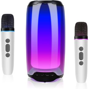 مكبرات صوت بلوتوث محمولة، آلة كاريوكي، مكبر صوت كاريوكي محمول بلوتوث مع 2 ميكروفونات بلوتوث، اقتران TWS، تعديل الجهير/الثلاثي، مصابيح LED، للغناء/حفلات أعياد الميلاد/المنازل in Kuwait
