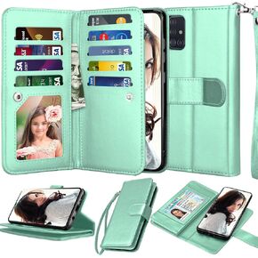 Njjex Galaxy A71 5G Case, for Samsung Galaxy A71 5G Wallet Case, [9 Card Slots] PU Leather ID Credit Holder Folio Flip [Detachable] Kickstand Magnetic Phone Cover & Lanyard for Samsung A71 5G [Black]