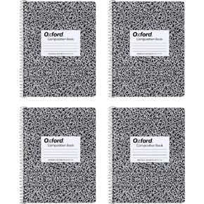 Oxford Spiral Composition Notebooks, 4 Pack, College Ruled Paper, 9-3/4 x 7-1/2 Inches, 80 Sheets, Black Marble Cover (64951)