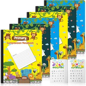 6 Pack Primary Composition Notebooks for Kids, 9.75 x 7.5 Inches, Primary Journal Composition Books for Handwriting Drawing Story School Supplies, 3 Colors