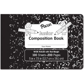 Pacon Junior Composition Book, 3/8" Ruled 5" x 7-1/2", 100 White Sheets , 6 Count