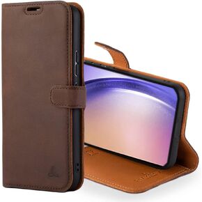 Snakehive Leather Wallet for Samsung Galaxy S23 FE 5G - Real Leather Wallet Phone Case - Genuine Leather with Viewing Stand and 3 Card Holder - Flip Folio Cover with Card Slot (Brown)
