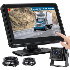 7-inch Full Touch Screen Wired Backup Camera System for RV Truck Trailer Tractor. 2 Split Screen Monitor+IP68 Waterproof Rear View Camera with Colorful Night Vision ibration-Proof 10G & Loop Recording