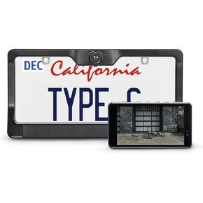 Type S License Plate Frame HD Wireless Backup Camera, 5" Monitor with Motion Activation, Solar Charging, no Hardwire, 160° Wide Rear View with Night Vision, Portable Cam for Truck, Car, SUV, RV