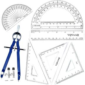 مجموعة مدرسية هندسية مكونة من 7 قطع، مع بوصلة عالية الجودة، ومسطرة خطية، ومجموعة مربعات، ومنقلة (أزرق) in Kuwait