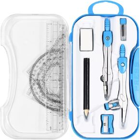 10 Pieces Math Geometry Kit Set Student Supplies with Shatterproof Storage Box,Includes Rulers,Protractor,Compass,Eraser,Pencil Sharpener,Lead Refills,Pencil,for School and Drawings（Green）