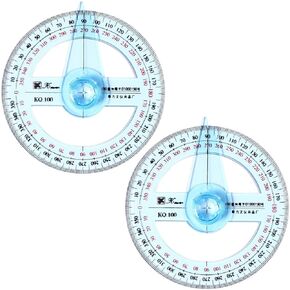 NUOBESTY Multifunctional Geometric Ruler Degree Swing Arm Protractor Mathematics Drawing Ruler Plastic Circle Protractor Ruler, 2Pcs