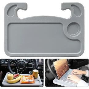 Steering Wheel Tray Universal Double-Sided Travel Car Accessories Steering Wheel Desk Car Mount with Pen Holder, Car Food Tray for Eating with Drinks Holder - Black
