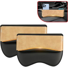 Leather Car Seat Gap Storage Box 2 Pack Car Seat Pocket Gap Filler Car Gap Filler Organizer Adjustable Car Console Side Seat Filler fit for Cell Phone Wallet Glasses Key (Beige-1 pair)