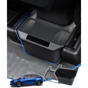 Custom-Fit for Tesla Model Y Rear Center Console Organizer Backseat Storage Box, Underseat Storage Tray Trash Can Bin for Tesla Model Y Accessories 2023 2022 2021 2020 （Black）