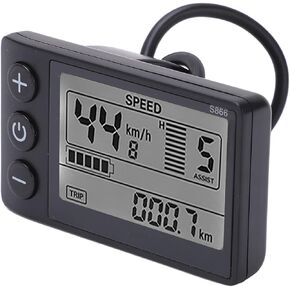 Ejoyous S866 LCD Display, Computer Waterproof Electric Bike S866 Display Meter 24V 36V 48V Control Panel with Connection Cable with Waterproof Connector
