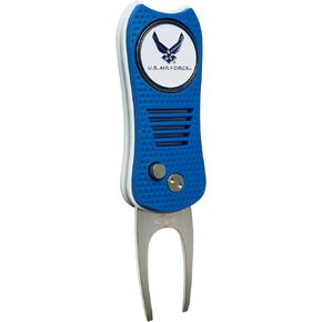 Team Golf Military Air Force Retractable Divot Tool with Double-Sided Magnetic Ball Marker, Features Patented Single Prong Design, Causes Less Damage to Greens