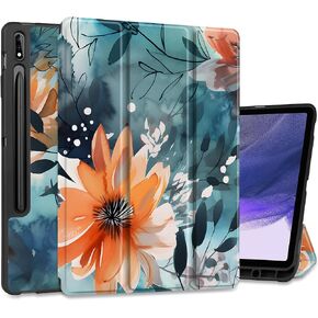 Case for 12.4 inch Samsung Galaxy Tab S8 Plus 2022/S7 Plus 2020/S7 FE 2021, Shockproof Protective Tablet Case with Auto Wake/Sleep & Trifold Stand & S Pen Holder, Abstract Flower