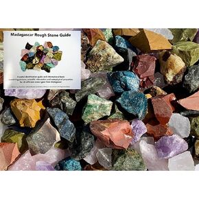 Fantasia Materials: 2 Pounds of The Original 12 Stone Mix from Madagascar with 30 Page Identification Book - Rough Gemstones Labradorite, Rose Quartz, Green Opal, Amethyst, Petrified Wood & More!