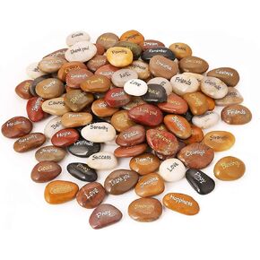 100PCS Engraved Rocks Different Words Inspirational Stones Bulk Faith Stones Novelty Gifts Zen Stones Gratitude Rocks Healing Prayer Stones Encouragement Rocks Wholesale, 2"-3" ea