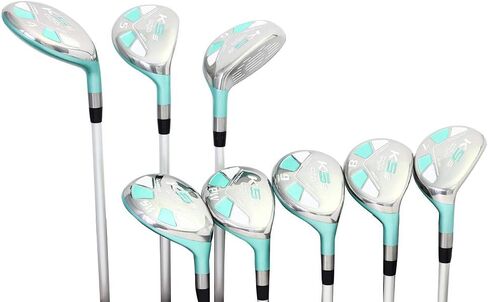 مجموعة مكاوي الجولف الهجينة للسيدات من Majek Seafoam Teal، مجموعة مكاوي جديدة لكبار السن، أفضل جميع أنواع الهجين الحقيقي وخفيفة الوزن للغاية والمتسامحة، تتضمن الحزمة الكاملة 4 5 6 7 8 9 PW SW All Lady Flex Utility Clubs in Saudi Arabia