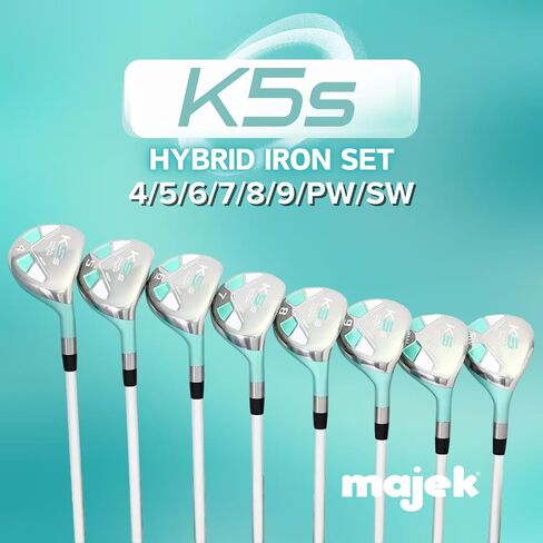 مجموعة مكاوي الجولف الهجينة للسيدات من Majek Seafoam Teal، مجموعة مكاوي جديدة لكبار السن، أفضل جميع أنواع الهجين الحقيقي وخفيفة الوزن للغاية والمتسامحة، تتضمن الحزمة الكاملة 4 5 6 7 8 9 PW SW All Lady Flex Utility Clubs in Saudi Arabia