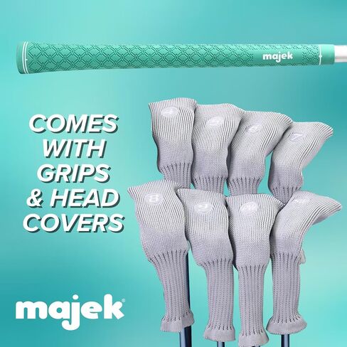مجموعة مكاوي الجولف الهجينة للسيدات من Majek Seafoam Teal، مجموعة مكاوي جديدة لكبار السن، أفضل جميع أنواع الهجين الحقيقي وخفيفة الوزن للغاية والمتسامحة، تتضمن الحزمة الكاملة 4 5 6 7 8 9 PW SW All Lady Flex Utility Clubs in Saudi Arabia